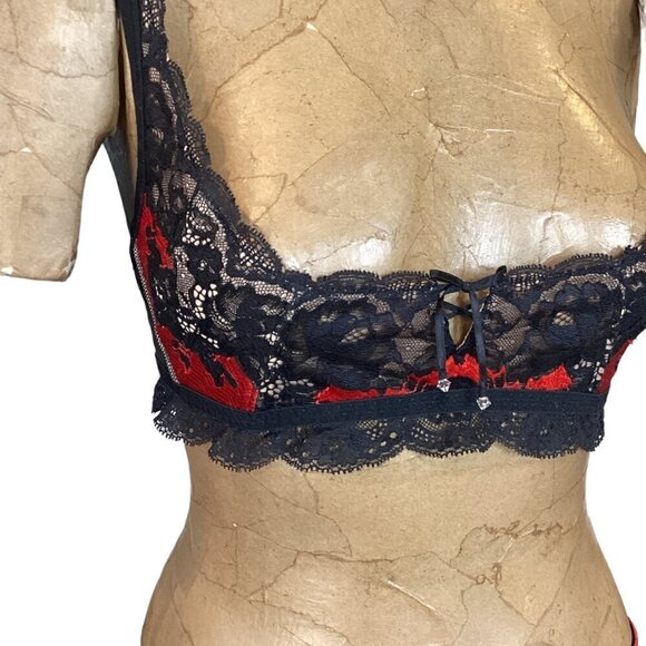 Victoria's Secret 2-Piece Demi Lace Bra & Panty Set Sz M Red & Black 286i - Picture 6 of 10